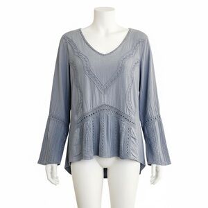 Giocam Blue Crochet Boho Tunic Top Size Medium Cotton Cottagecore Festival